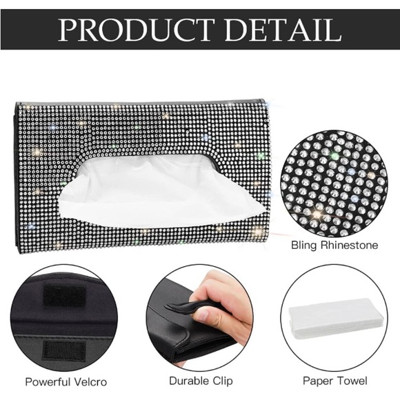 Leather Crystal Car Sun Visor Tissue Box Towel Napkin Holder - Picture 4 of 6